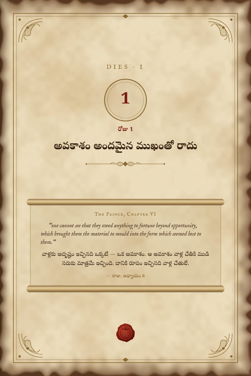 రోజు 1 — అధ్యాయం ప్రారంభం